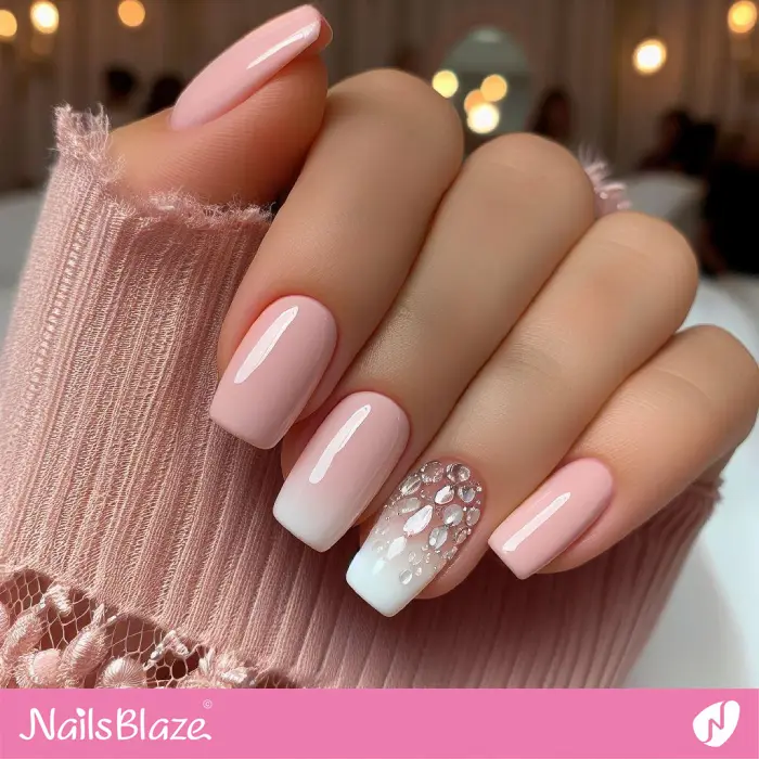 Baby Boomer Square Nails with an Embellished Accent | Classy Nails - NB4220